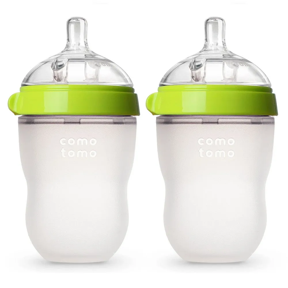 250ml Green Twin Pack Silicone Feeding Bottle