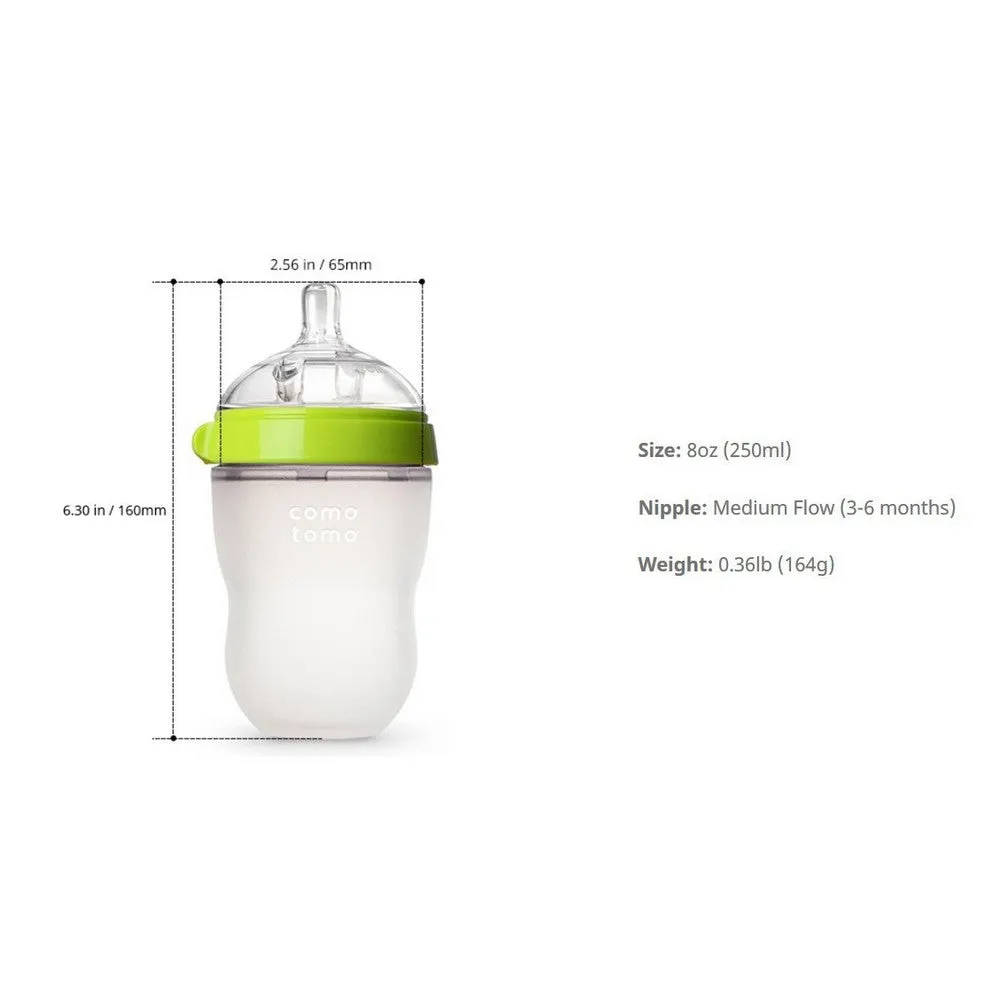 250ml Green Twin Pack Silicone Feeding Bottle