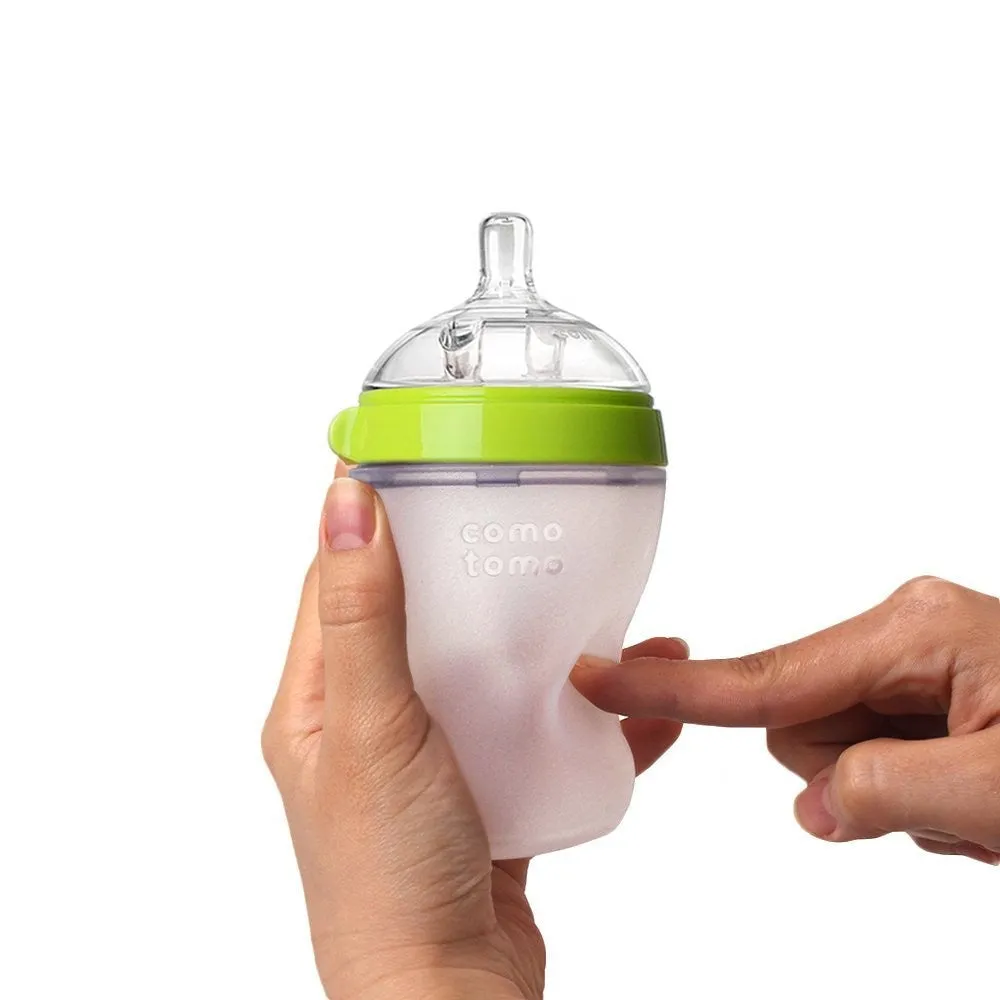 250ml Green Twin Pack Silicone Feeding Bottle