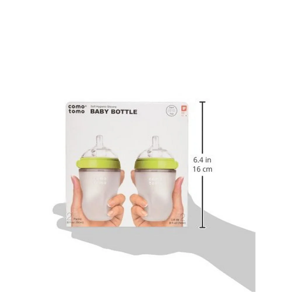 250ml Green Twin Pack Silicone Feeding Bottle