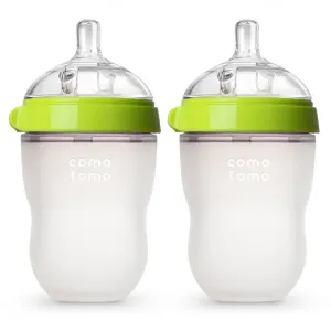 250ml Green Twin Pack Silicone Feeding Bottle
