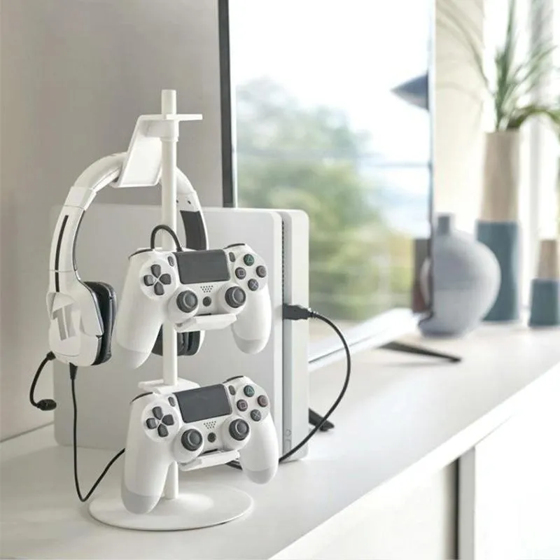 3-Tier Desktop Gamepad & Headphone Storage Rack | White