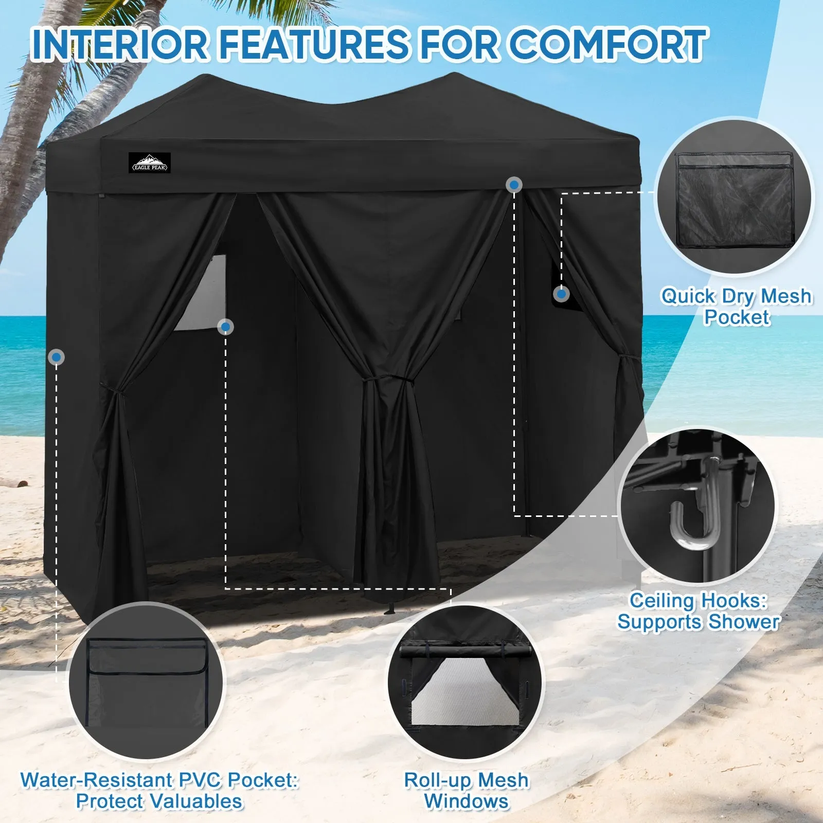 8x4 Outdoor Changing Room, 2 Room Pop Up Portable Changing Room