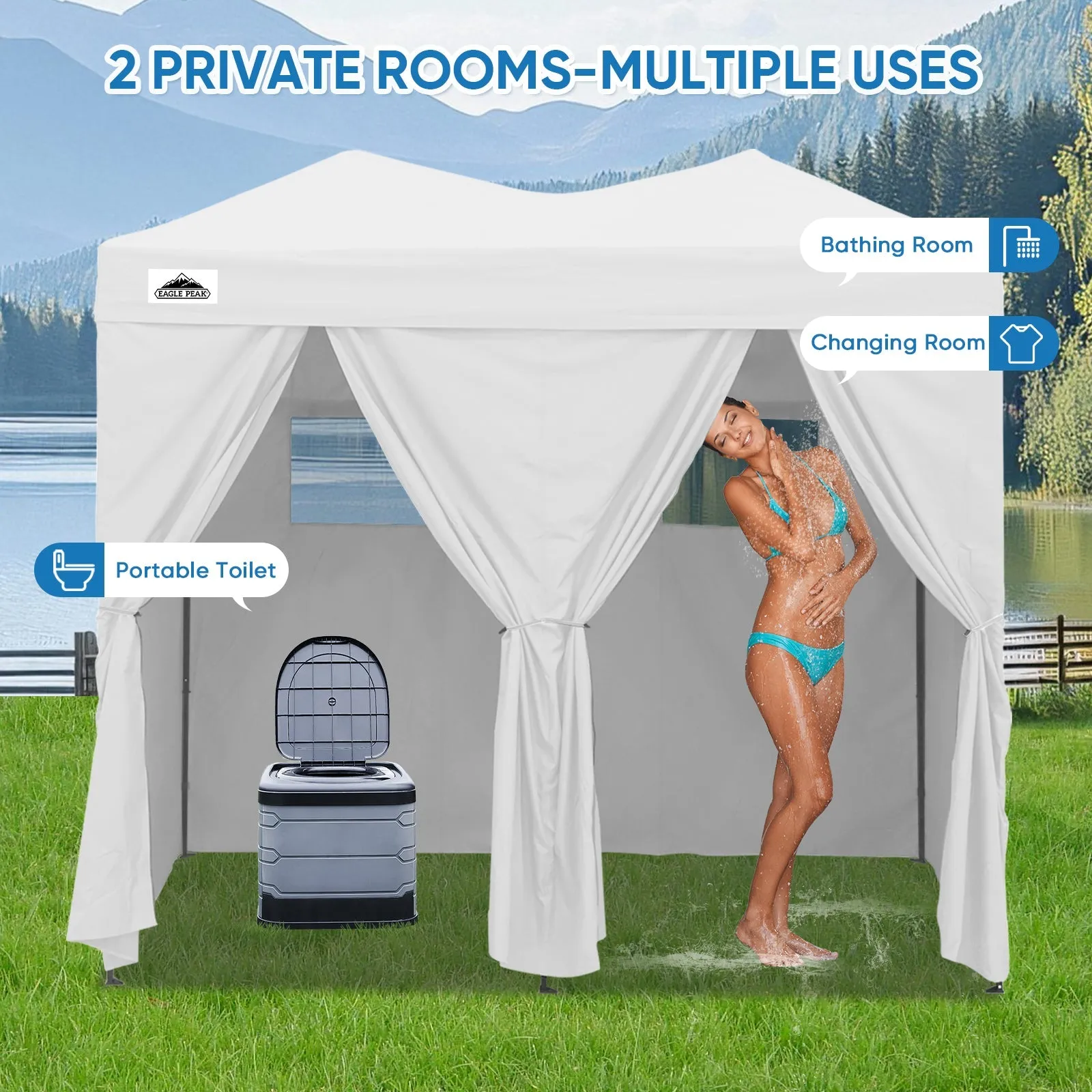 8x4 Outdoor Changing Room, 2 Room Pop Up Portable Changing Room