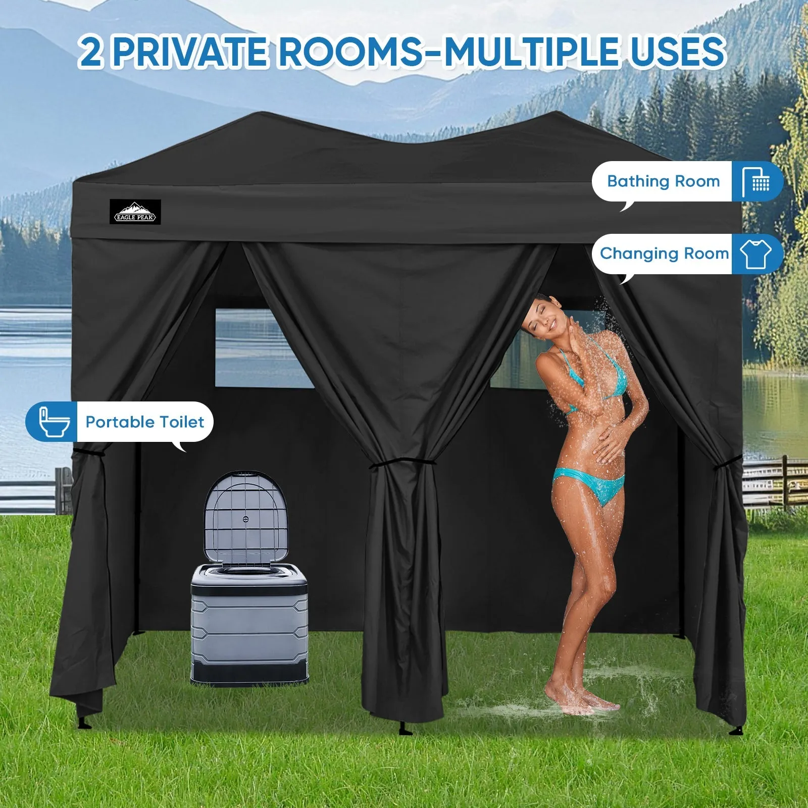 8x4 Outdoor Changing Room, 2 Room Pop Up Portable Changing Room