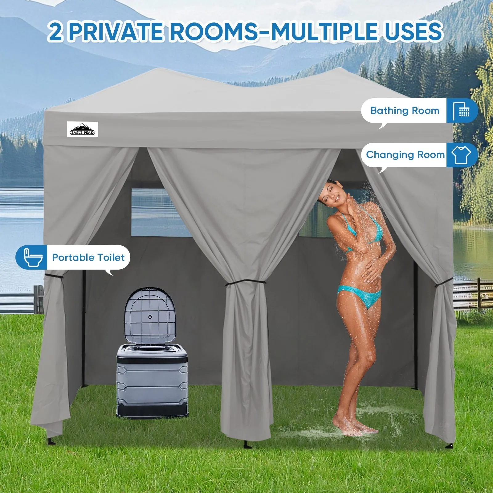 8x4 Outdoor Changing Room, 2 Room Pop Up Portable Changing Room
