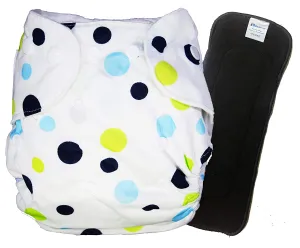 Babymoon 1 Cloth Diaper with 5Layers Grey Insert Premium Adjustable Reusable Cloth Diaper (Blue Polka Dots)