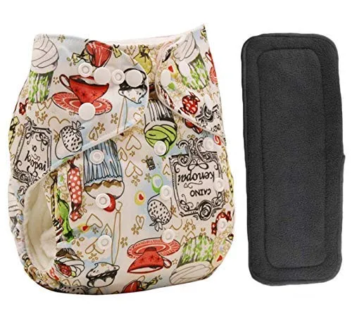 Babymoon 1 Cloth Diaper with 5Layers Grey Insert Premium Adjustable Reusable Cloth Diaper (Foodie)