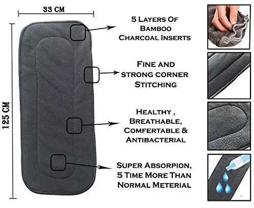 Babymoon 1 Cloth Diaper with 5Layers Grey Insert Premium Adjustable Reusable Cloth Diaper (Foodie)