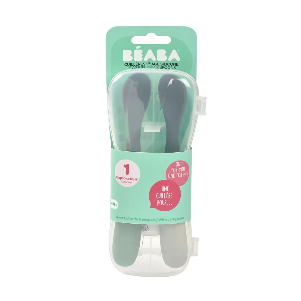 Beaba Silicone Baby Spoons Travel Set - Sage