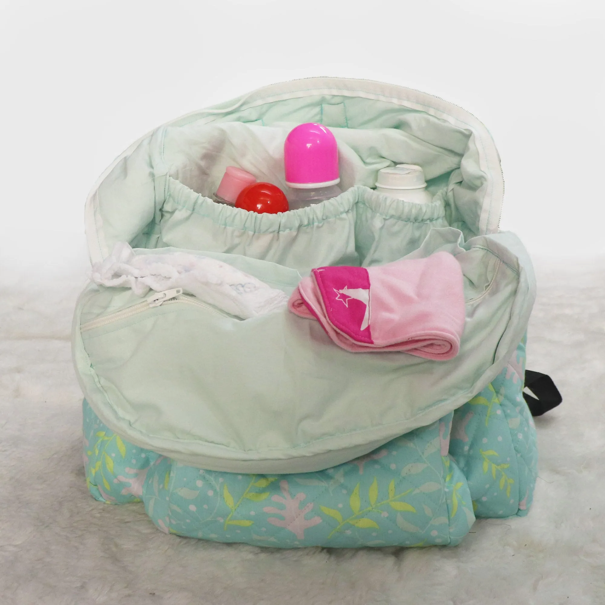Minty Floral Cloth Diaper Bag for Baby
