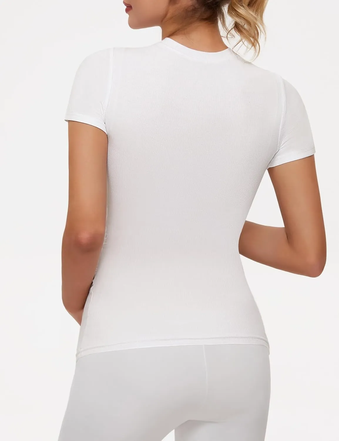Peauty Maternity Ribbed T-Shirts with Crew Neck and Short Sleeves Shirts, Before During After Pregnancy Clothes