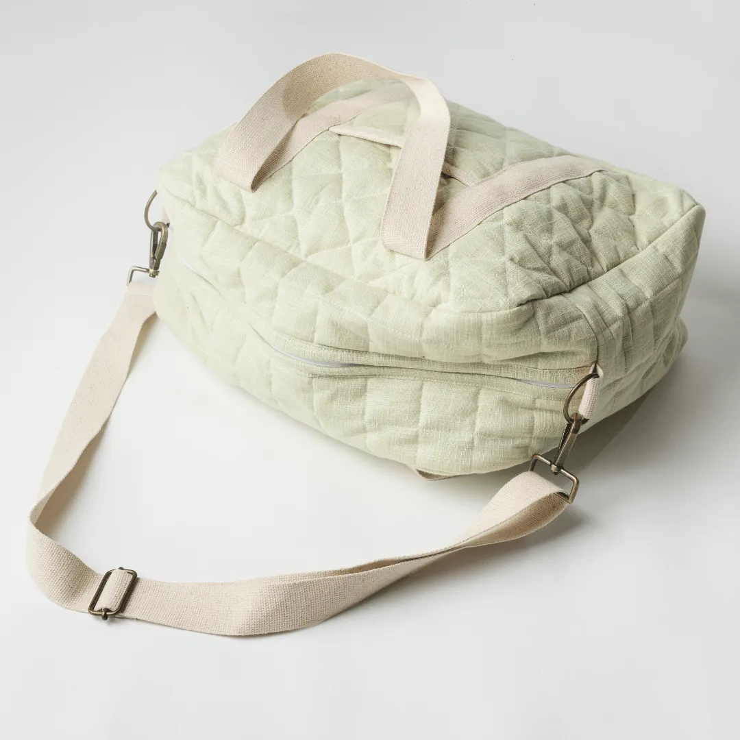 Tea Green Quilted Diaper Bag (100% Cotton)