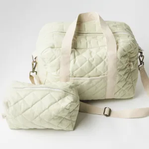 Tea Green Quilted Diaper Bag (100% Cotton)