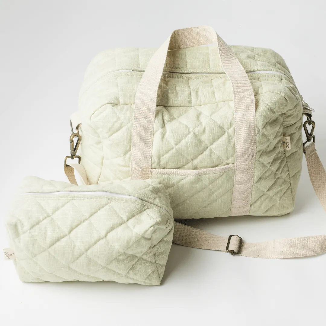 Tea Green Quilted Diaper Bag (100% Cotton)