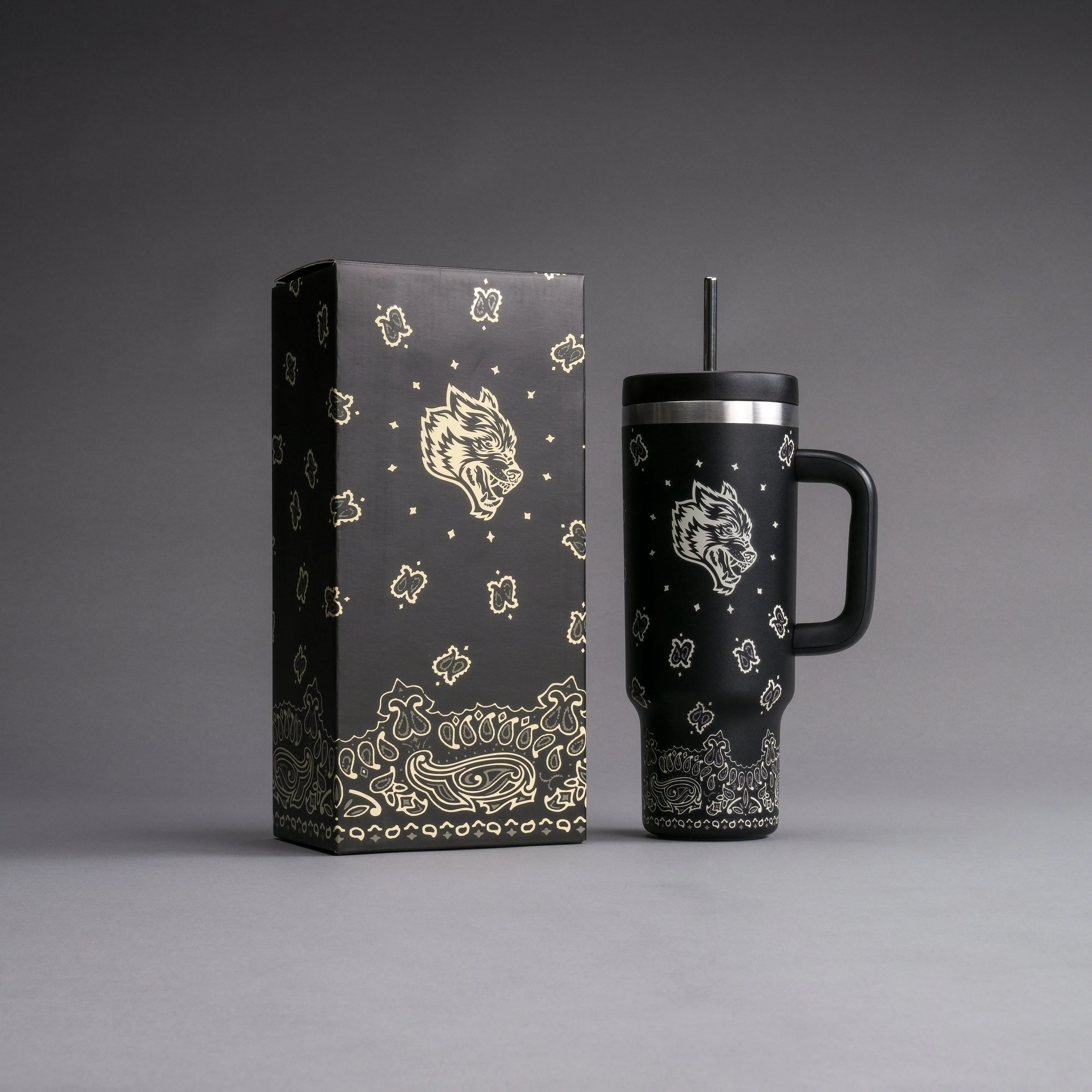 Western Wolf Travel Tumbler in Black