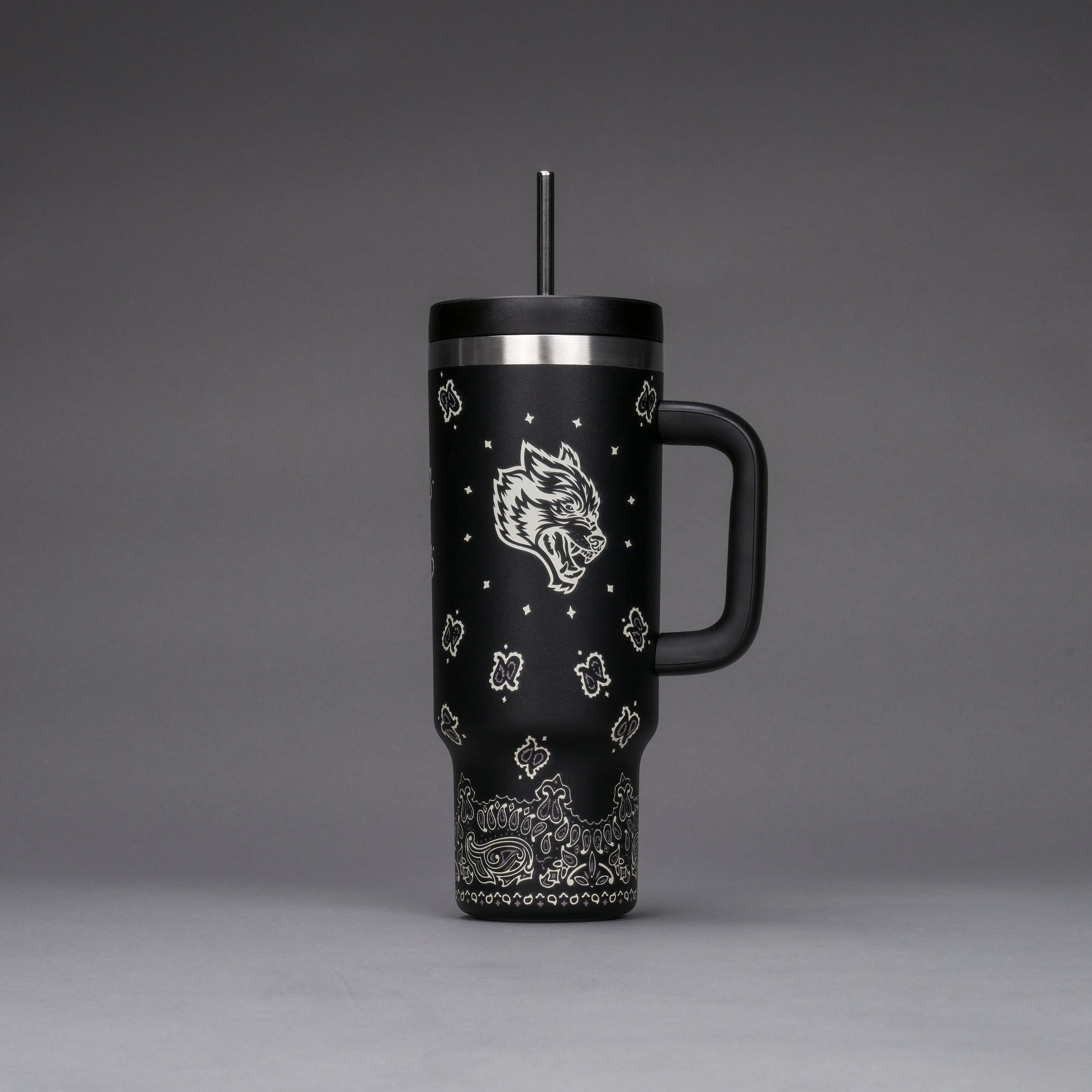 Western Wolf Travel Tumbler in Black