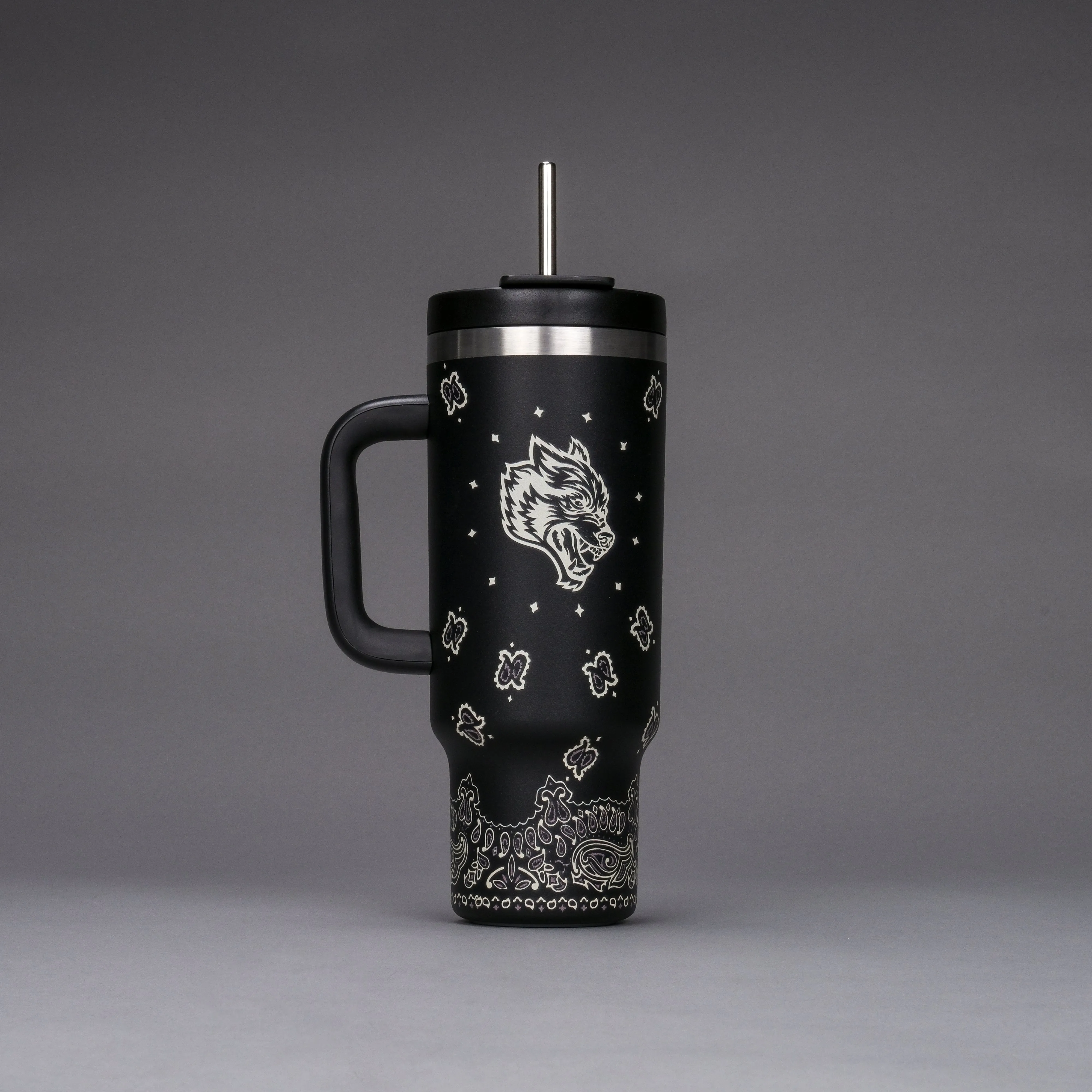Western Wolf Travel Tumbler in Black